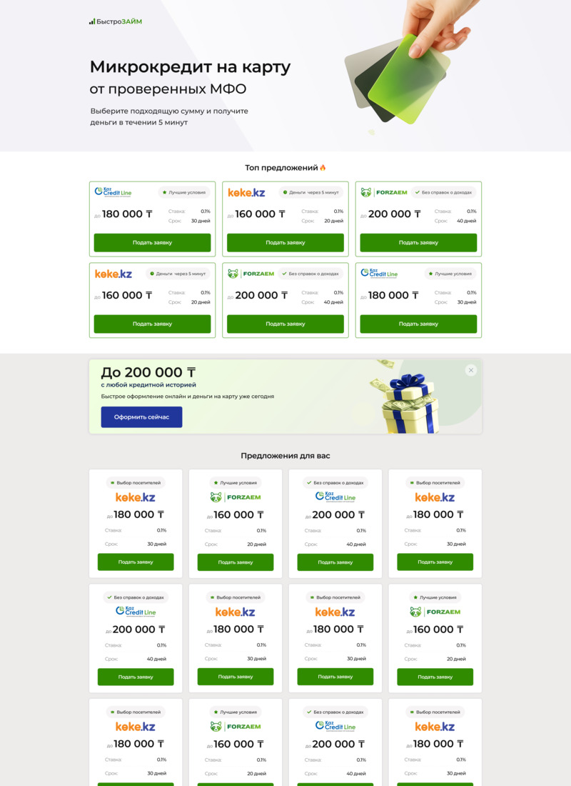Витрины офферов для Finlead.Team